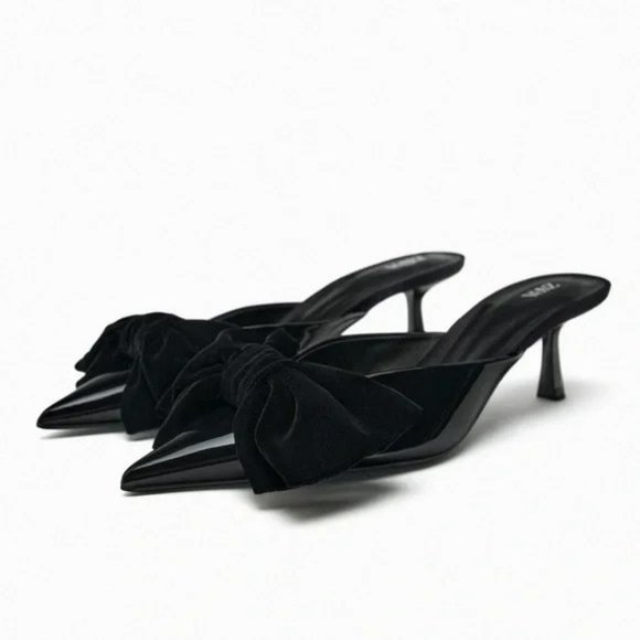 ZARA HEELED MULES WITH BOW - Picture 1 of 5